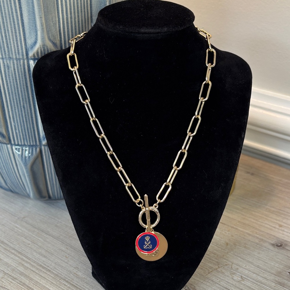 Ralph Lauren Nautical Logo Charm Pendant Link Toggle Necklace - Picture 4 of 11